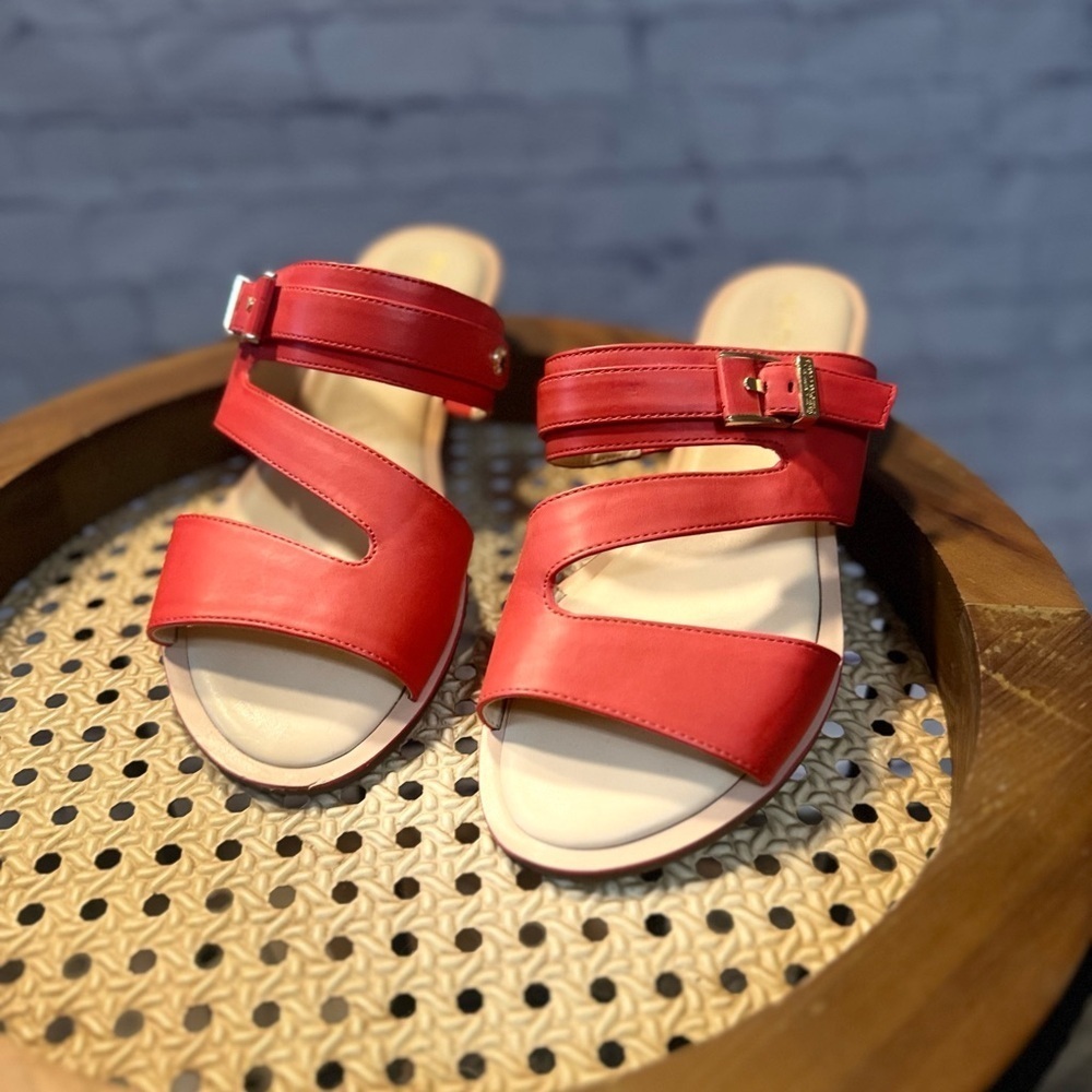 Kenneth Cole Julianna Asymmetrical Sandals, size 8.5, Red/Orange